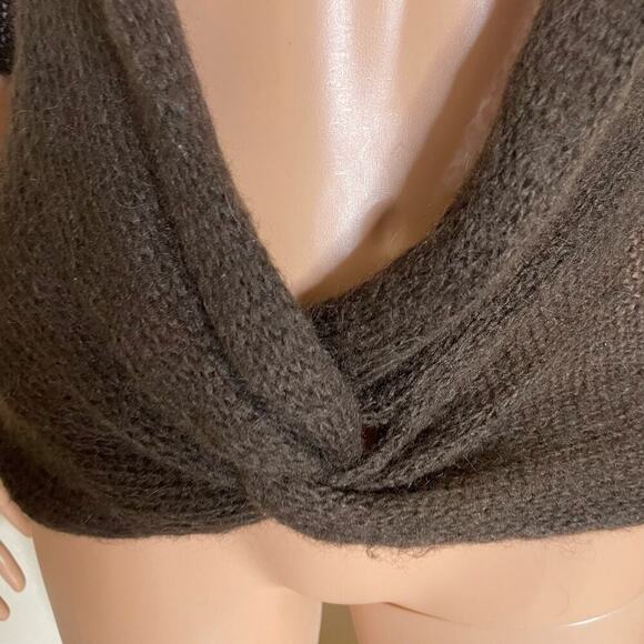 Wooden Ships sweater V neck loose knit tie middle wrap style chocolate brown SM - Picture 4 of 8